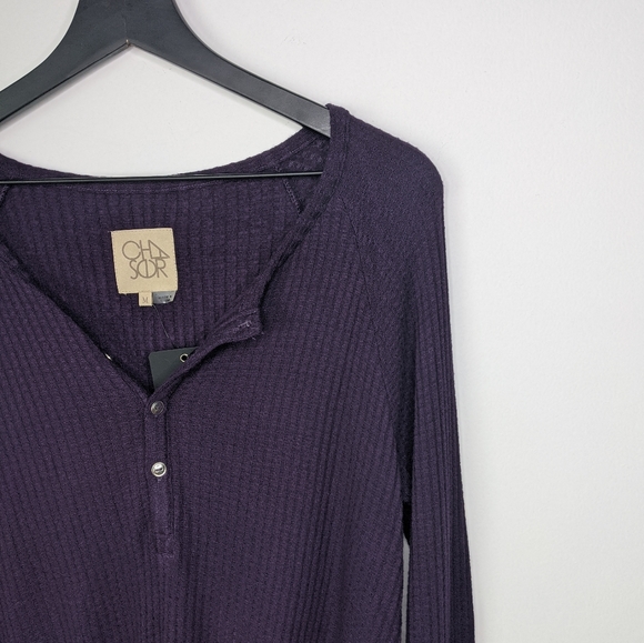 Chaser Purple Thermal Raglan Drawstring Henley MED - Picture 3 of 9